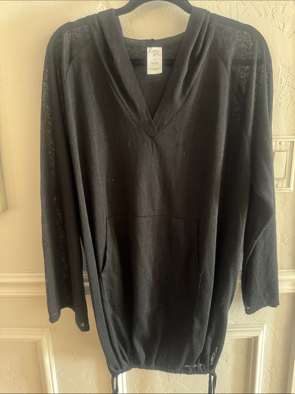 Women’s Kona Sol Black V-Neck Hoodie Sweater with Kangaroo Pocket